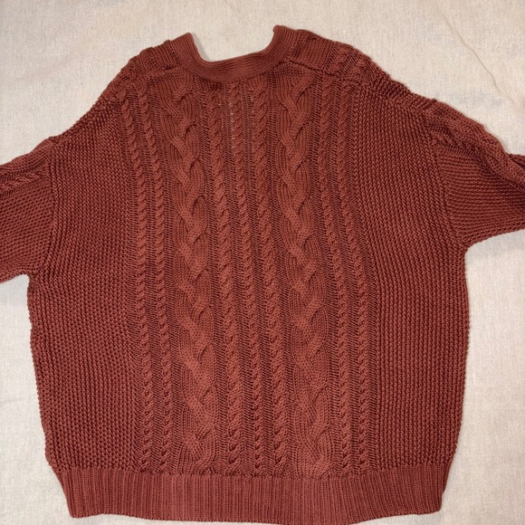 Quince 100% Organic Cotton Oversized Cable Cardigan Redwood Brown Large Neutral - Picture 7 of 7